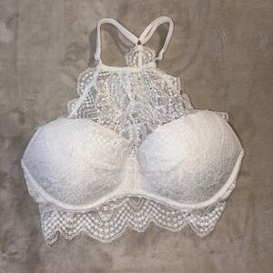 Victoria's Secret PINK White Lace High Neck Push Up Bralette Small AA-C